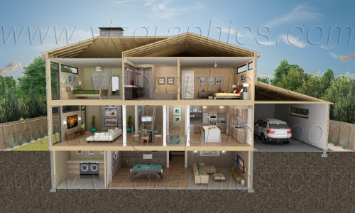 VIZ Graphics - Whole Home Ventilation Building Cutaway Rendering